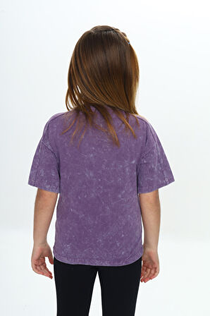 Toontoy Kız Çocuk Yıkamalı Kalp Baskılı Tişört