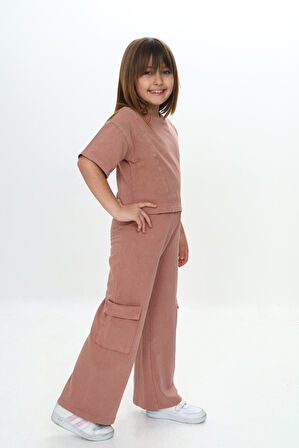 Toontoy Kız Çocuk Yıkamalı Crop Eşofman Takım