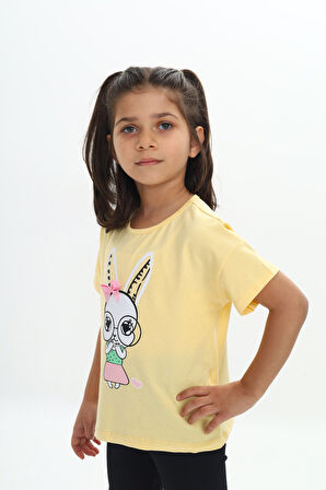 Toontoy Kız Çocuk Tavşan Baskılı Tişört
