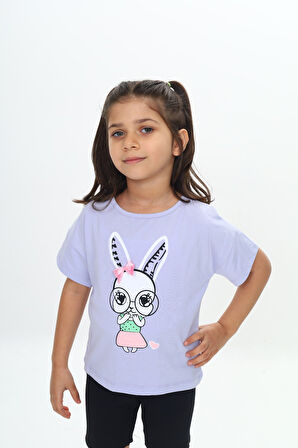 Toontoy Kız Çocuk Tavşan Baskılı Tişört