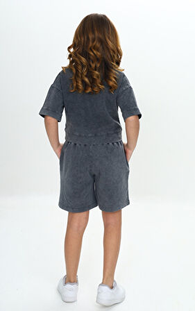 Toontoy Kız Çocuk Yıkamalı Crop Şortlu Takım