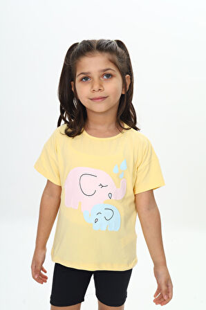Toontoy Kız Çocuk Fil Baskılı Tişört