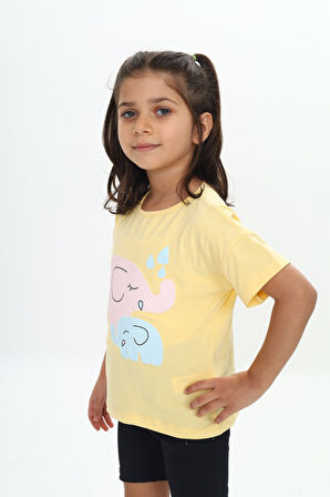 Toontoy Kız Çocuk Fil Baskılı Tişört