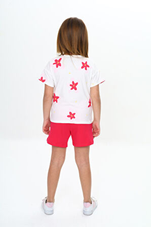 Toontoy Kız Çocuk Garni Çiçek Baskılı Şortlu Takım