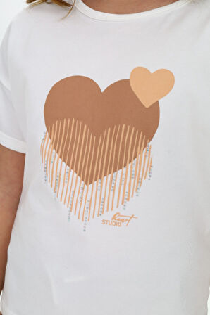 Toontoy Kız Çocuk Garni Kalp Baskılı Kaprili Takım