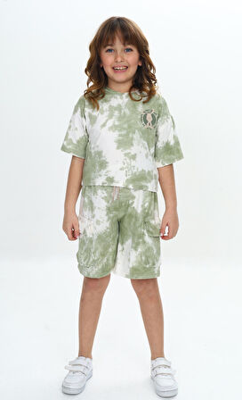 Toontoy Kız Çocuk Batikli Tavşan Baskılı Şortlu Takım