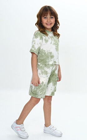 Toontoy Kız Çocuk Batikli Tavşan Baskılı Şortlu Takım