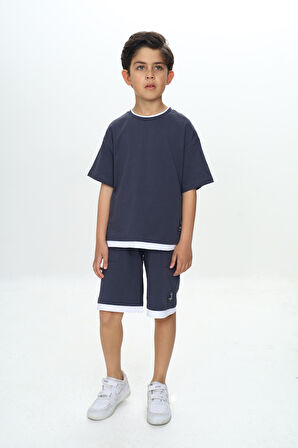 Toontoy Erkek Çocuk Yazı Armalı Şortlu Takım