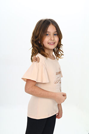 Toontoy Kız Çocuk Fiyonklu Tavşan Baskılı Tişört