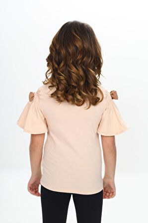 Toontoy Kız Çocuk Fiyonklu Tavşan Baskılı Tişört