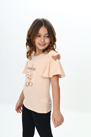 Toontoy Kız Çocuk Fiyonklu Tavşan Baskılı Tişört