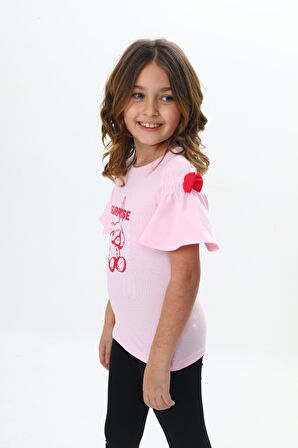 Toontoy Kız Çocuk Fiyonklu Tavşan Baskılı Tişört