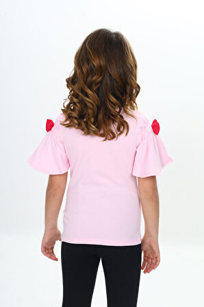 Toontoy Kız Çocuk Fiyonklu Tavşan Baskılı Tişört