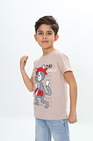 Toontoy Erkek Çocuk Kaykay Kedi Baskılı Tişört