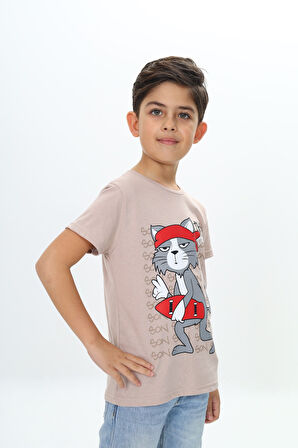 Toontoy Erkek Çocuk Kaykay Kedi Baskılı Tişört
