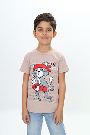 Toontoy Erkek Çocuk Kaykay Kedi Baskılı Tişört