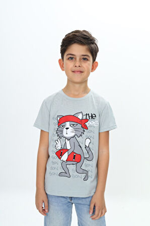 Toontoy Erkek Çocuk Kaykay Kedi Baskılı Tişört