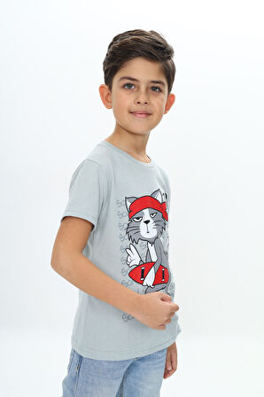 Toontoy Erkek Çocuk Kaykay Kedi Baskılı Tişört