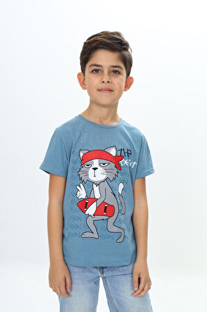 Toontoy Erkek Çocuk Kaykay Kedi Baskılı Tişört