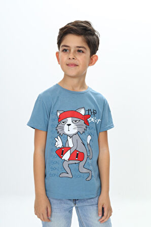 Toontoy Erkek Çocuk Kaykay Kedi Baskılı Tişört