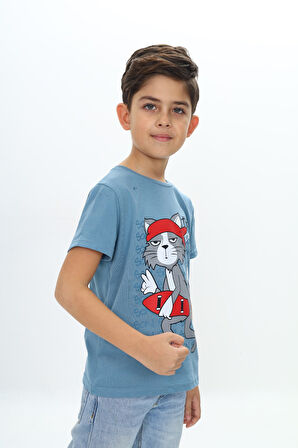 Toontoy Erkek Çocuk Kaykay Kedi Baskılı Tişört