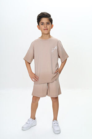 Toontoy Erkek Çocuk Yıkama Efektli Baskılı Şortlu Takım