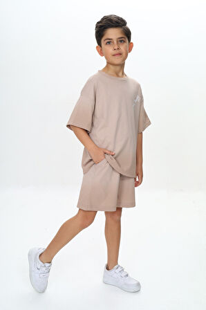 Toontoy Erkek Çocuk Yıkama Efektli Baskılı Şortlu Takım