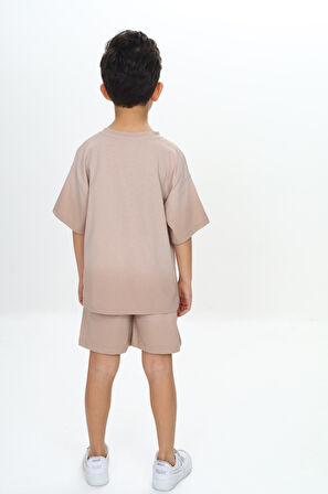 Toontoy Erkek Çocuk Yıkama Efektli Baskılı Şortlu Takım