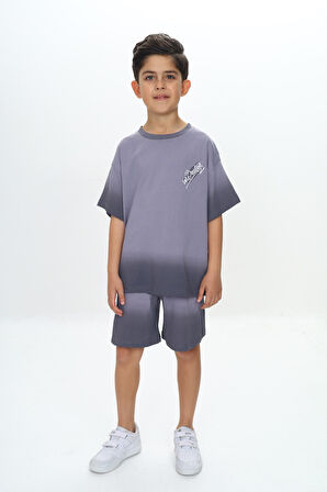 Toontoy Erkek Çocuk Yıkama Efektli Baskılı Şortlu Takım