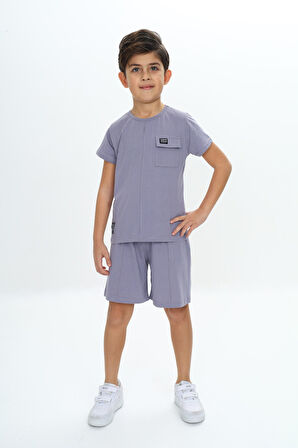 Toontoy Erkek Çocuk Göğsü Cepli Armalı Şortlu Takım