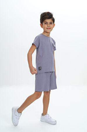 Toontoy Erkek Çocuk Fırça Desenli Yazı Baskılı Şortlu Takım