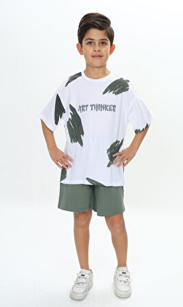 Toontoy Erkek Çocuk Fırça Desenli Yazı Baskılı Şortlu Takım