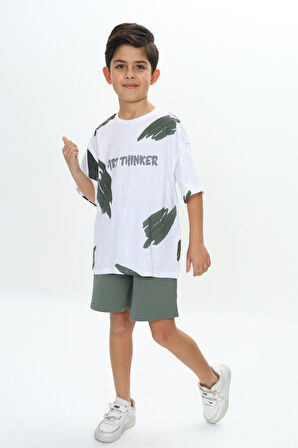 Toontoy Erkek Çocuk Fırça Desenli Yazı Baskılı Şortlu Takım