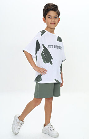 Toontoy Erkek Çocuk Fırça Desenli Yazı Baskılı Şortlu Takım