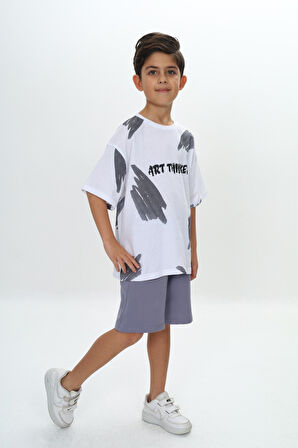 Toontoy Erkek Çocuk Fırça Desenli Yazı Baskılı Şortlu Takım