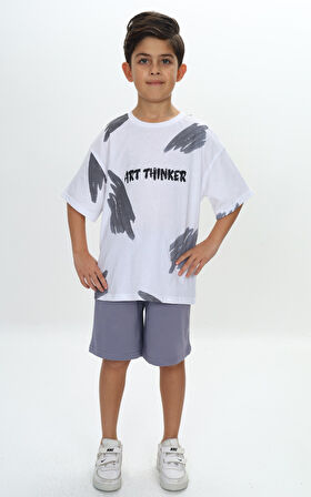 Toontoy Erkek Çocuk Fırça Desenli Yazı Baskılı Şortlu Takım