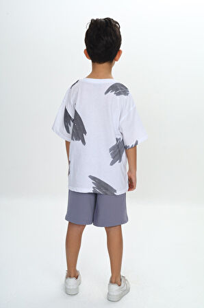 Toontoy Erkek Çocuk Fırça Desenli Yazı Baskılı Şortlu Takım