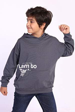 Toontoy Erkek Çocuk Kapüşonlu Kanguru Cepli Baskılı Sweatshirt
