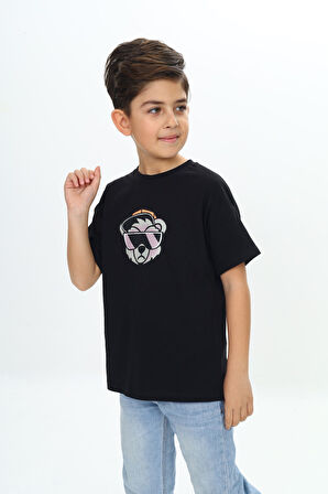 Toontoy Erkek Çocuk Şapkalı Ayı Baskılı Tişört