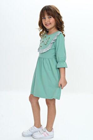 Toontoy Kız Çocuk Nakış Desenli Elbise