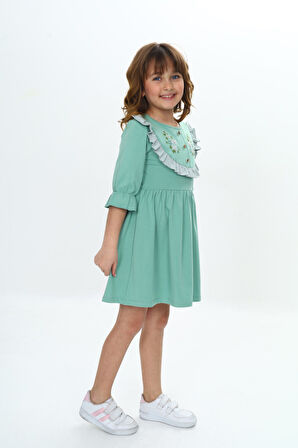 Toontoy Kız Çocuk Nakış Desenli Elbise