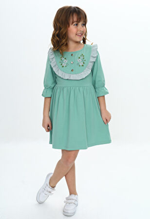 Toontoy Kız Çocuk Nakış Desenli Elbise