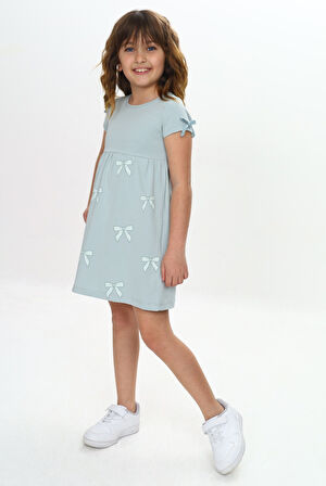 Toontoy Kız Çocuk Fiyonk Baskılı Elbise