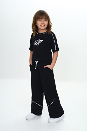 Toontoy Kız Çocuk Queen Baskılı Crop Eşofman Takım