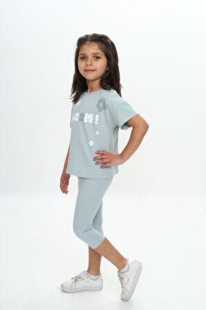 Toontoy Kız Çocuk Bloom Yazı Çiçek Baskılı Kaprili Takım