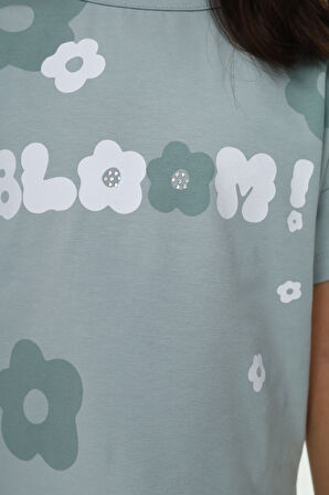 Toontoy Kız Çocuk Bloom Yazı Çiçek Baskılı Kaprili Takım