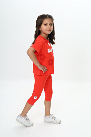 Toontoy Kız Çocuk Bloom Yazı Çiçek Baskılı Kaprili Takım