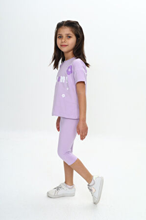 Toontoy Kız Çocuk Bloom Yazı Çiçek Baskılı Kaprili Takım