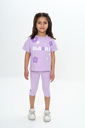 Toontoy Kız Çocuk Bloom Yazı Çiçek Baskılı Kaprili Takım