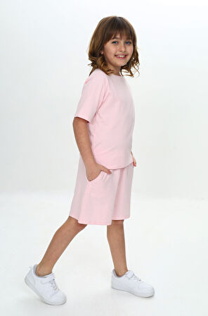 Toontoy Kız Çocuk Göğsü Yazı Baskılı Şortlu Takım